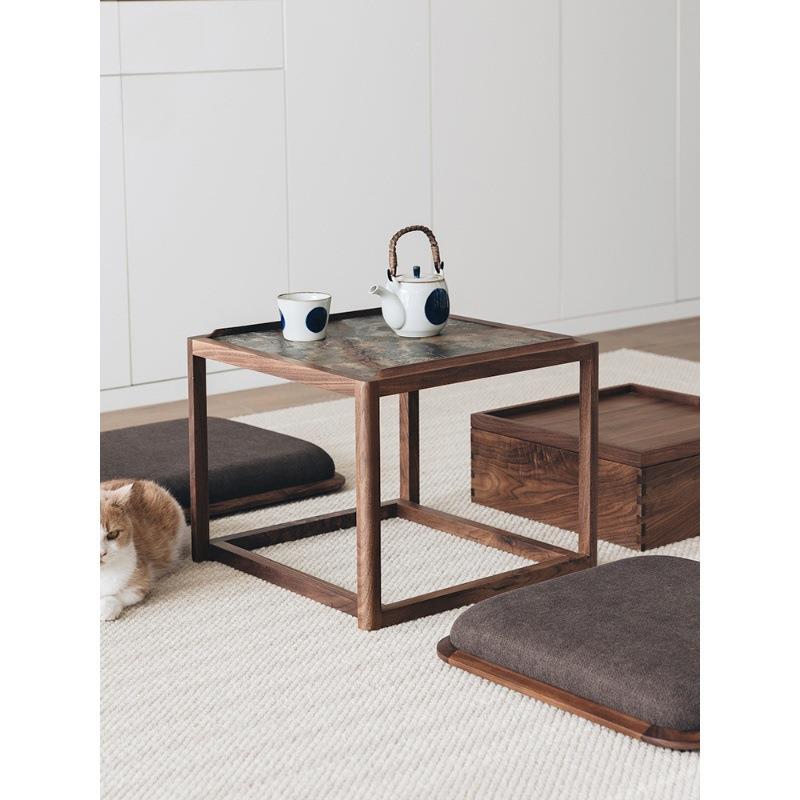 飘窗小茶桌日式榻榻米茶台黑胡桃实木阳台禅意矮桌子地台炕几