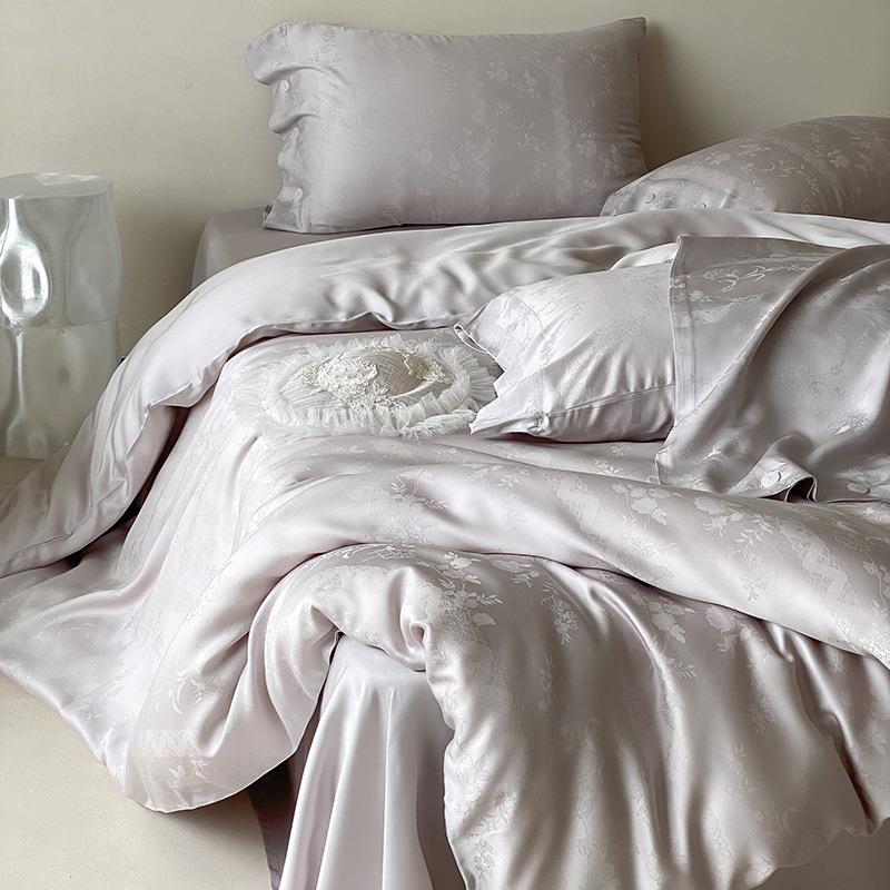 新款简约夏季双面天丝四件套浪漫提花被套可水洗凉感丝滑床上用品