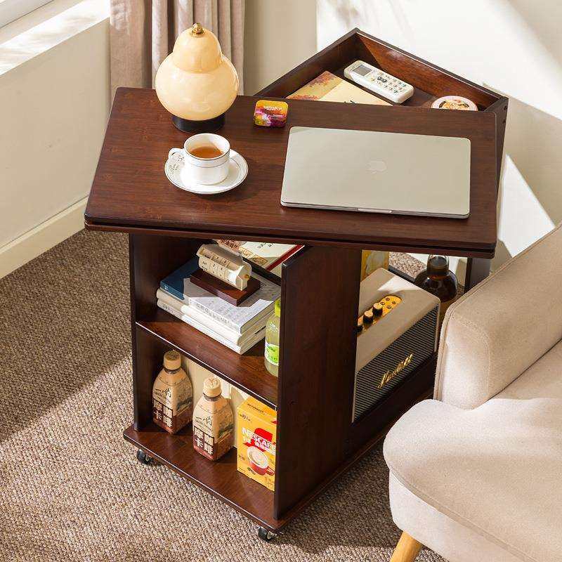 可移动边几茶几中古小桌子沙发边柜小户型折叠推车客厅置物架实木
