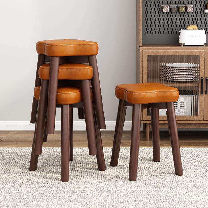 网红实木凳子家用好收纳四叶草凳餐厅软椅子简约卧室化妆凳高级