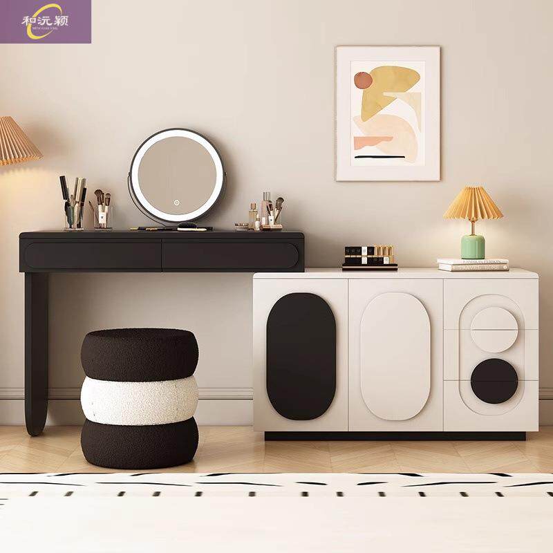 奶油风全实木梳妆台简约伸缩梳妆台床尾抽屉斗柜化妆桌主卧梳妆台