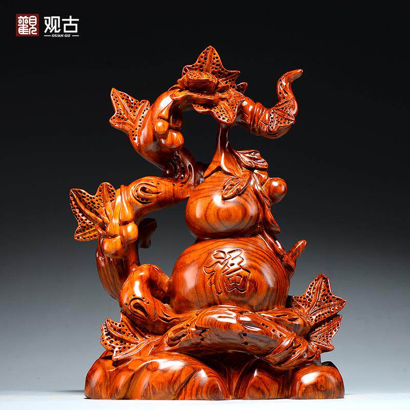 花梨木雕刻如意葫芦摆件实木质葫芦家居客厅办公室装饰摆设工艺品