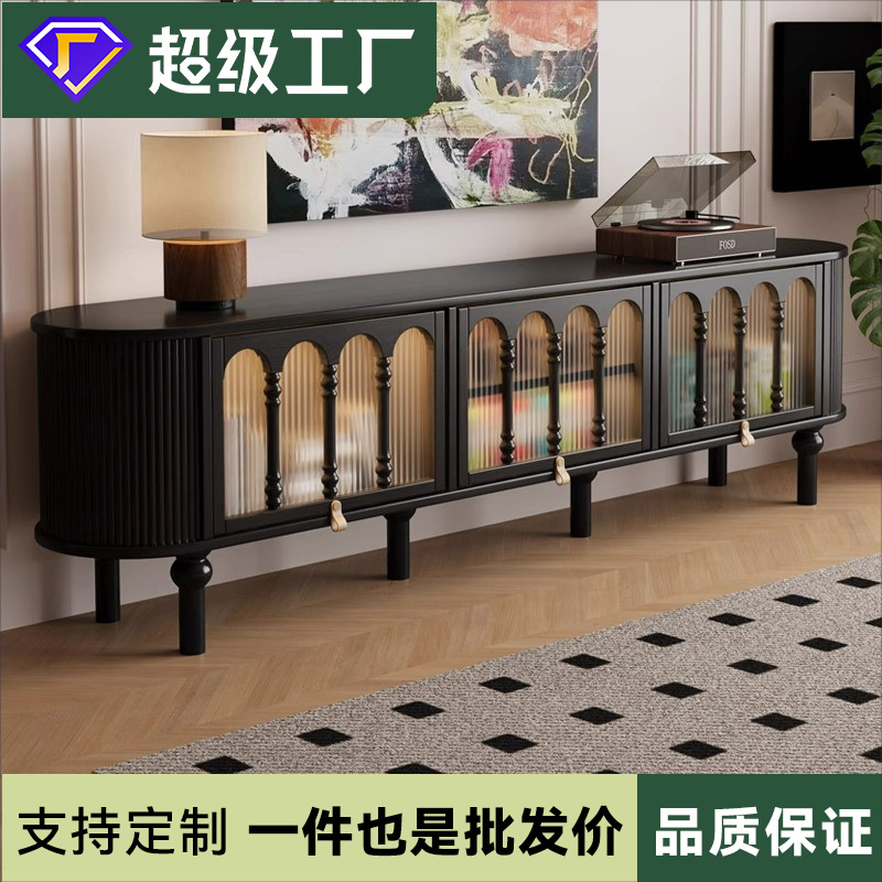 法式复古实木电视柜客厅2025新款家用黑色高级感美式收纳储物柜子