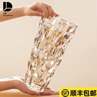 培高级轻奢花瓶摆件客厅透明玻璃水晶大玫瑰水水养网红鲜花插花感