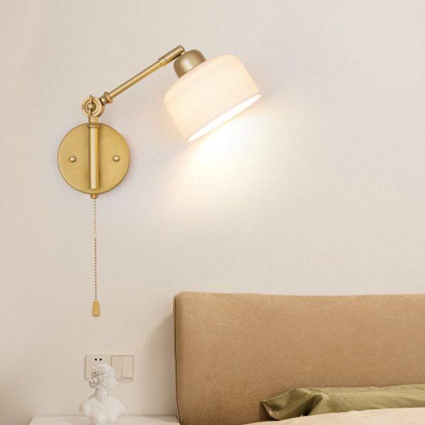 床头壁灯2023新款主卧高级感全铜客厅女孩房书桌拉绳摇臂卧室壁灯,家装灯饰光源,壁灯,淘宝优惠券,粉丝福利购,淘宝优惠卷