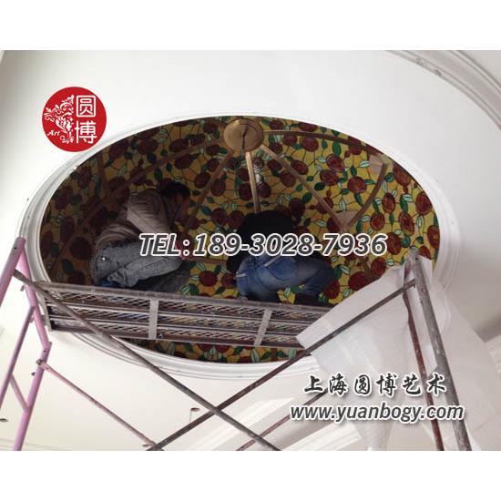 镶嵌玻璃彩色穹顶安吉锦江城堡酒店玫瑰花彩色玻璃穹顶