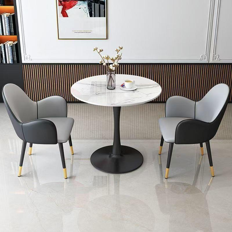 岩板洽谈桌椅组合猫爪皮椅商务接待桌小圆桌阳台休闲咖啡轻奢餐桌