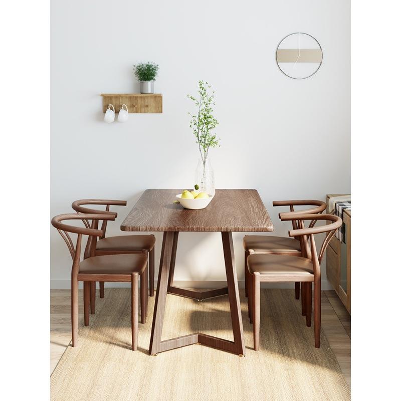 黑胡桃木餐桌家用小户型长方形吃饭桌子餐饮商用出租房用桌椅套装