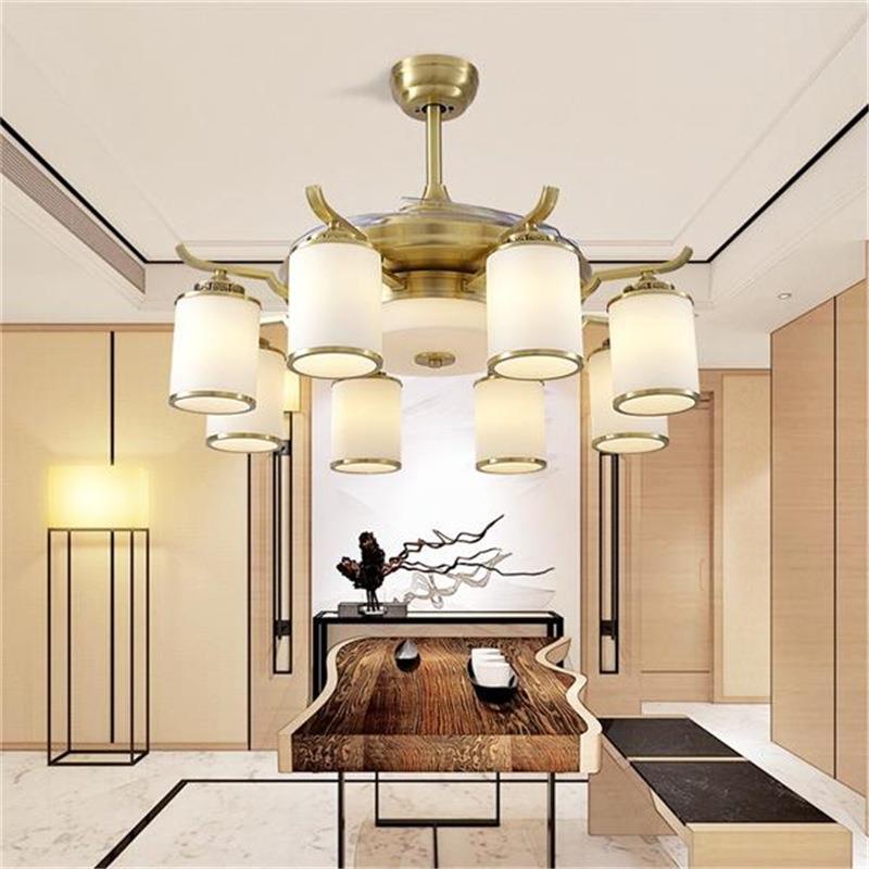 新中式全铜风扇吊灯客厅家用现代简约隐形风扇灯具餐厅卧室吊扇灯