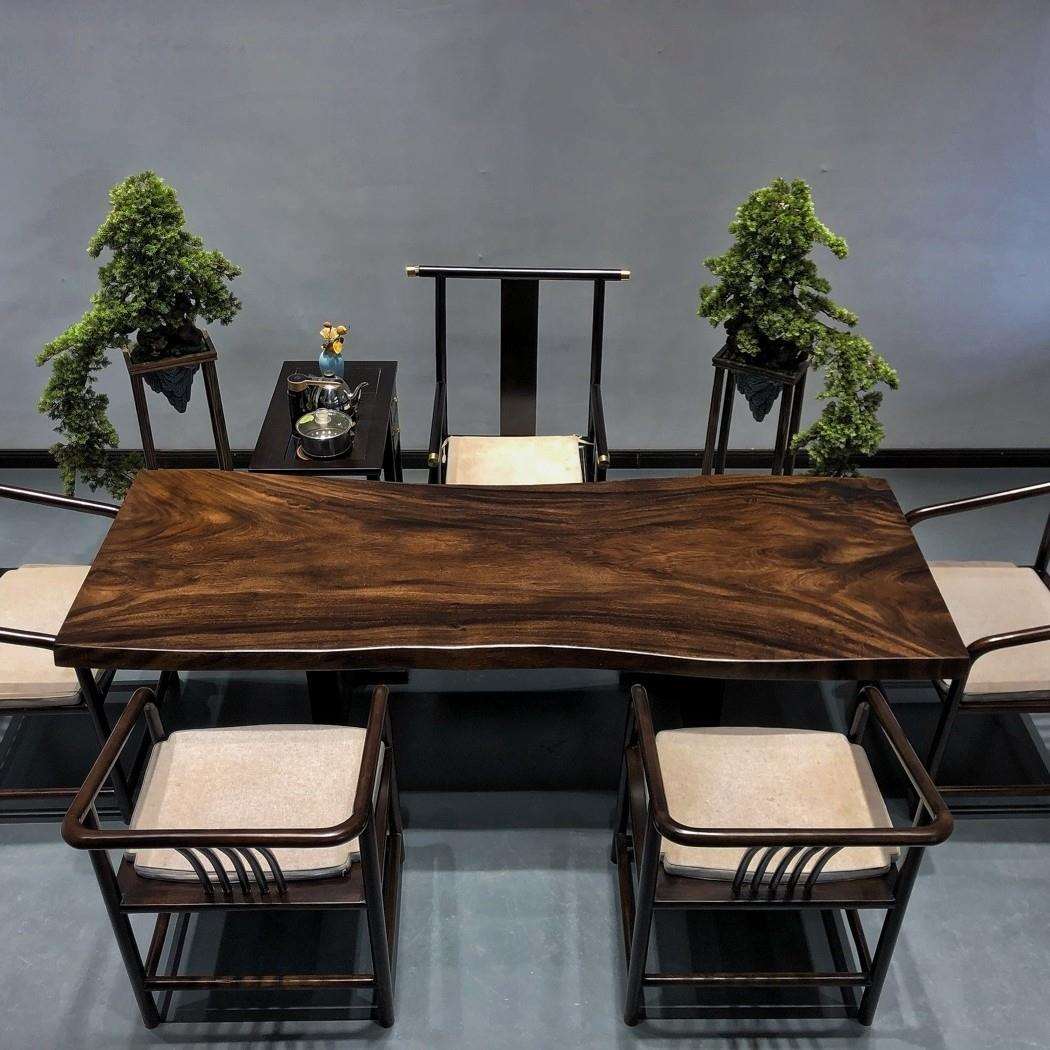 南美黑胡桃大板进口实木特惠直销家具巴花柚木茶桌餐桌老板桌简约
