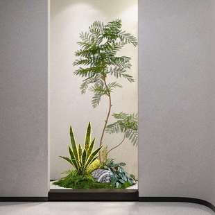 谷灵易生仿真绿植造景入户玄关楼梯下橱窗微景观角落植物摆件软装