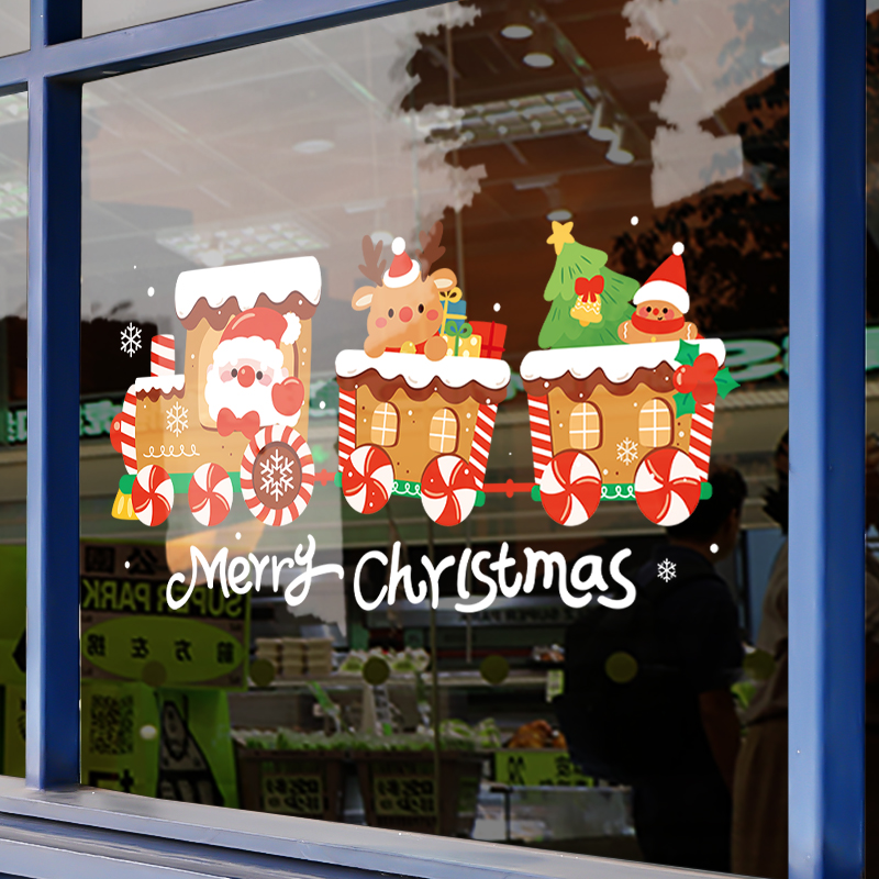 圣诞节装饰品橱窗玻m璃门静电贴纸圣诞小火车场景布置窗户窗花贴
