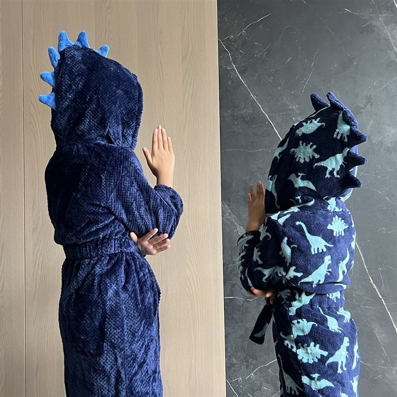 恐龙 中小大童 居家服外套保暖造型睡袍法兰绒L男童卡通浴袍80-16