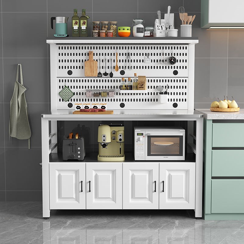 不锈钢厨房操f作台洞洞板多层锅碗具收纳柜烤箱微波炉置物架餐边