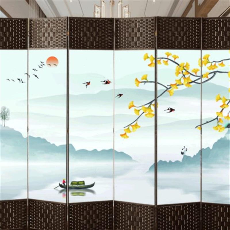 玄关中国风移动装饰折屏实木v新中式屏风隔断客厅简约现代布艺折