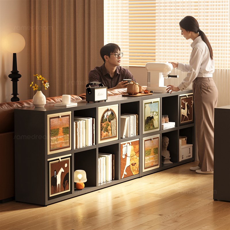 三梦钢制格子柜子幼儿园书w柜客厅自由组合中古风书架落地置物架