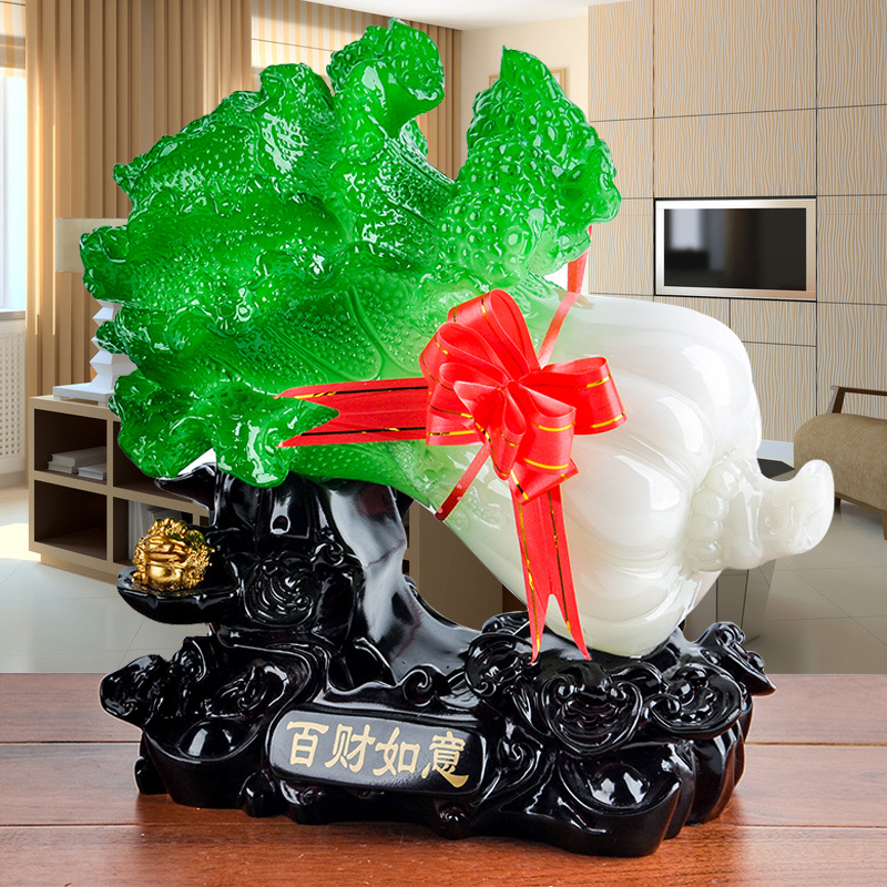 新中式百财如意玉白菜摆件招财客厅电视柜酒柜R小装饰品树脂工艺