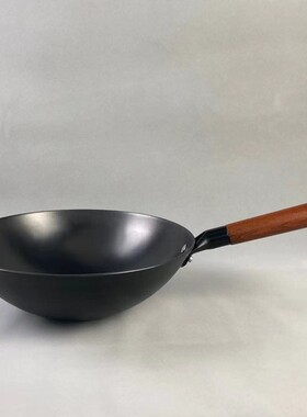 加深尖底生铁锅老式加厚铸铁炒菜锅无涂L层少油烟不易粘锅家用锅
