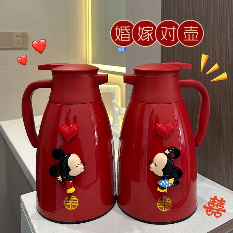 红色结婚保温水壶陪嫁一对热水瓶2L喜字暖壶1L新婚嫁妆Z送新人礼