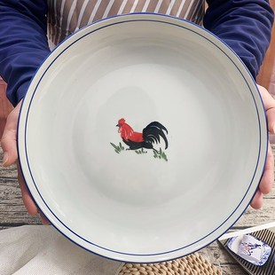 陶瓷公鸡大盘子菜碟釉下彩鸡公盘果盘盘子加厚怀旧U餐具家用沙律