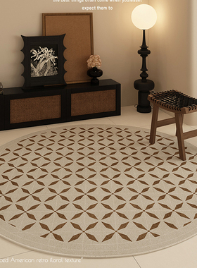 法式复古风绿色客厅地毯卧室圆形地垫免打K理坐垫加厚免洗可擦垫