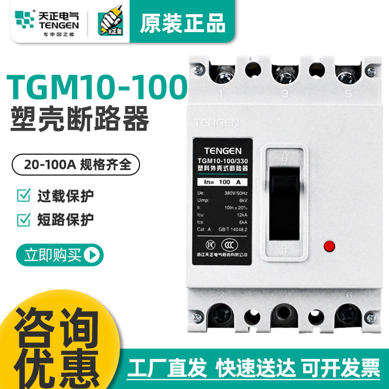 天正电气TENGEN TGM10-100/330 塑壳断路器60A80A100A空气开关
