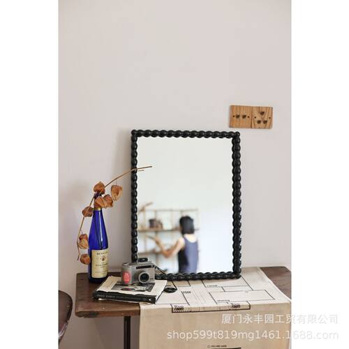 装饰镜铁艺长方形现代挂镜设计风格简约艺术客厅黑色串珠