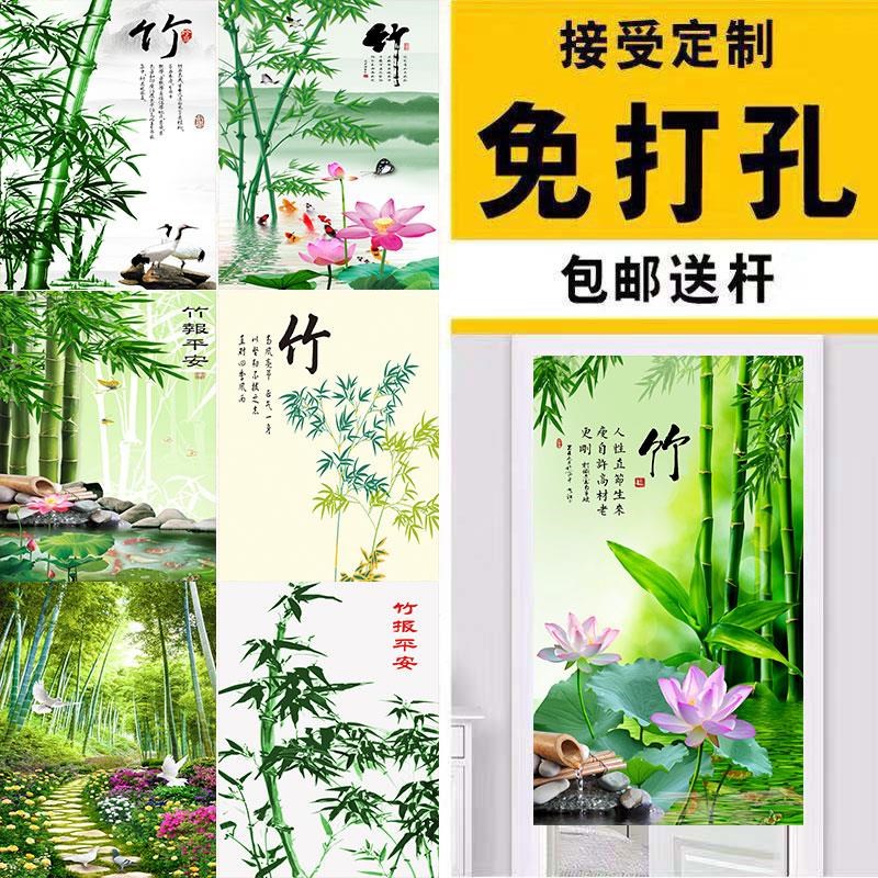 中国风竹子布艺门帘竹报平安家用C帘子厨房隔断帘装饰半帘卧室布