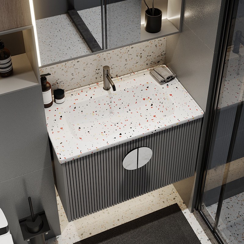 卫生间组合c收纳浴室柜 现代简约洗脸洗漱盆挂墙式吊柜一体陶瓷盆