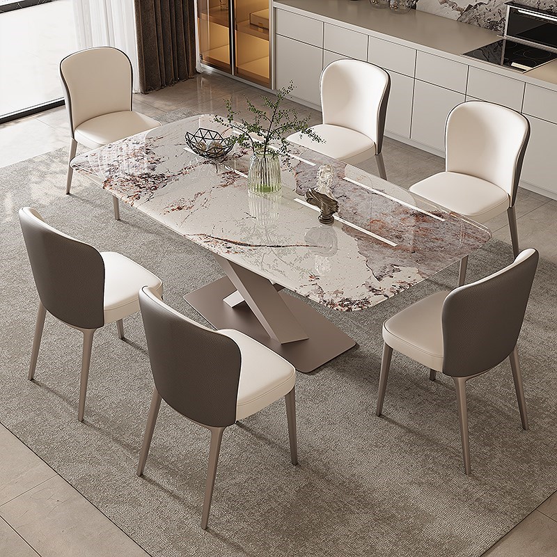 吉斯家具超晶石歺餐桌椅轻奢客厅B家用奶油风大理石现代简约小户
