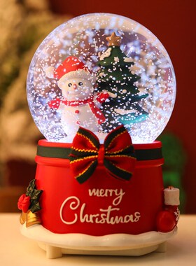 圣诞节礼物老人发光旋转s水晶球八音盒女生音乐盒平安夜儿童男女