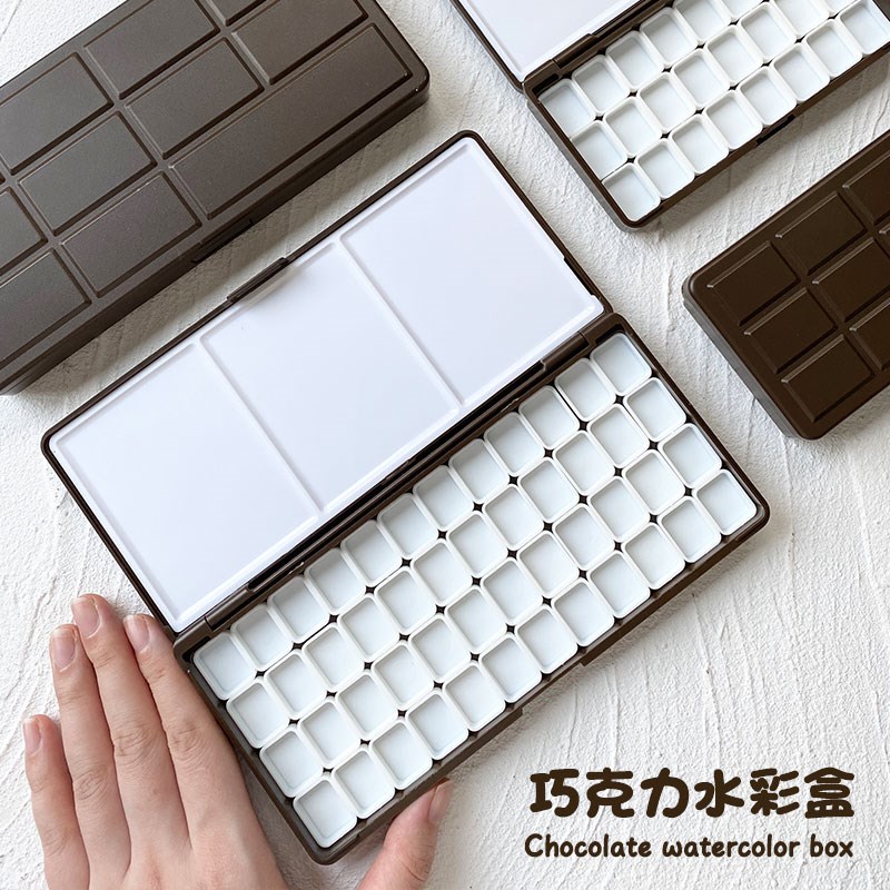 水彩颜料塑料分装盒 空盒s24格48格 水彩收纳盒调色盒子带调色盘
