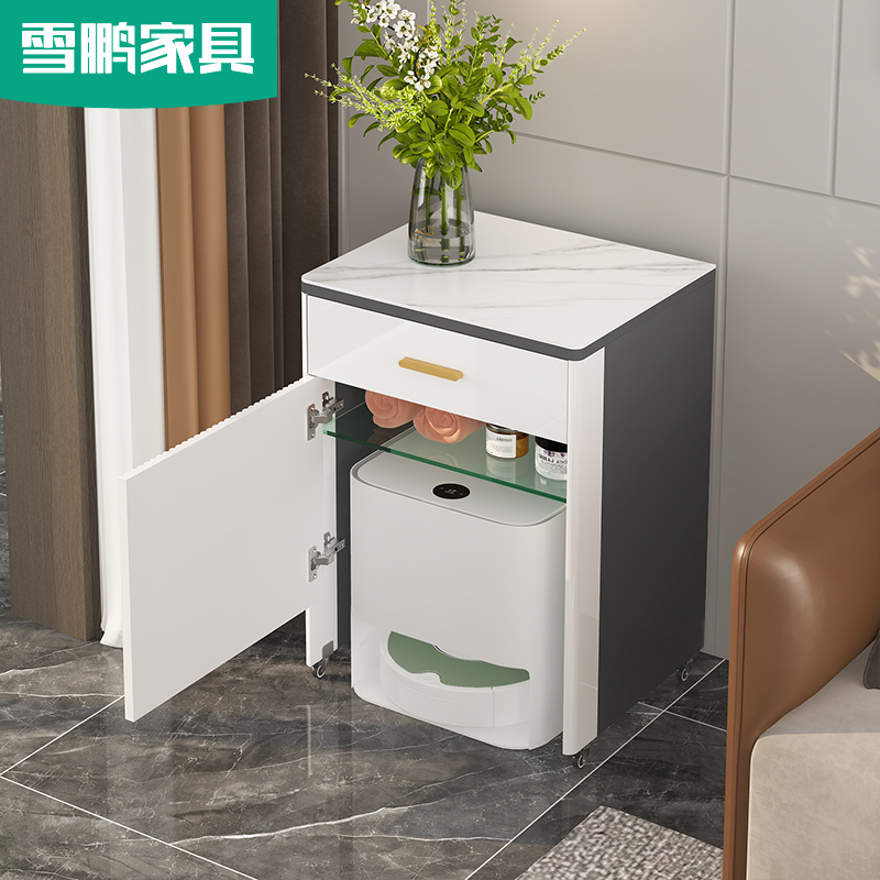 简约现代扫地机器人收纳柜v置物架子岩板轻奢沙发边柜边几茶几