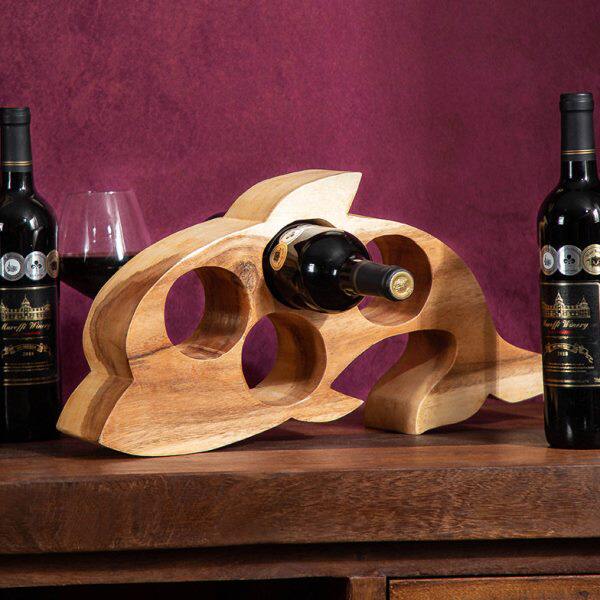 泰式实木海豚鱼造型红酒架瓶托摆件客餐厅装饰葡萄酒展示架子家用