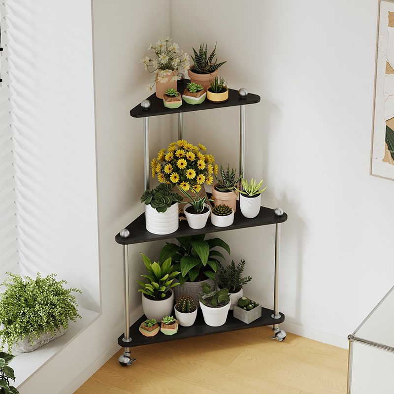 多层阳台落地式花架高级感可移动转角置物架家用铁艺W多肉花盆托