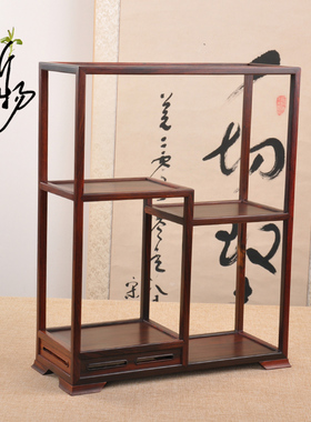 大红酸枝茶具置物架案上桌面收纳柜置物架紫砂壶盆V景展示架文玩