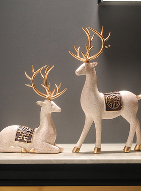 新中式国风古风鹿摆件客厅玄关酒柜H公室茶室花艺博古架装饰品