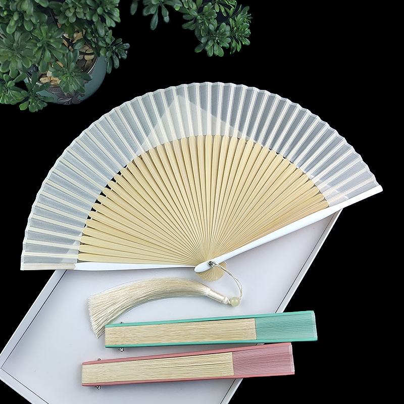 扇子折扇中国风古风素面真丝扇纯C色夏天便携随身折叠女式和风竹