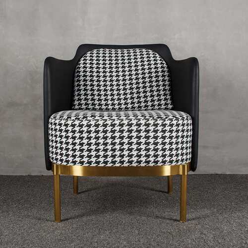 北欧轻奢小户型沙发椅客厅单人椅子商务酒店餐厅千鸟格布艺休闲椅