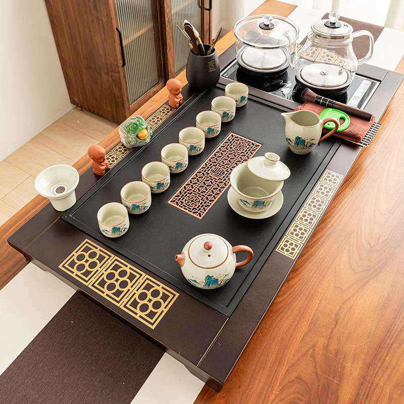 茶具套装家用陶瓷办公烧水壶防烫一体功夫整套全自动实木茶盘茶台