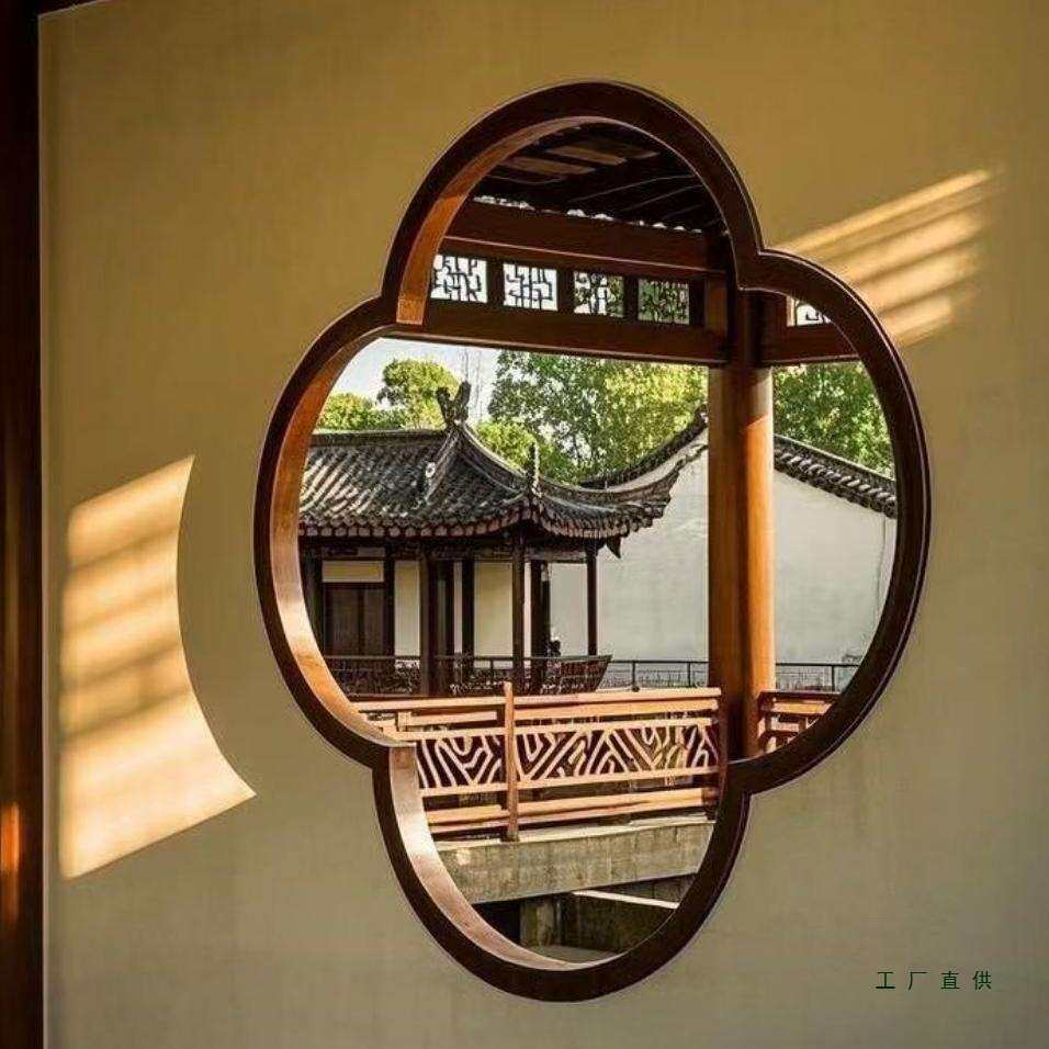 宋式美学实木小轩窗设计师家用屏风花窗隔断装饰木框海棠造型窗