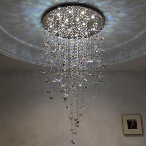 楼梯吊灯现代轻奢水晶loft公寓别墅复式楼客厅挑空旋转蝴蝶长吊灯