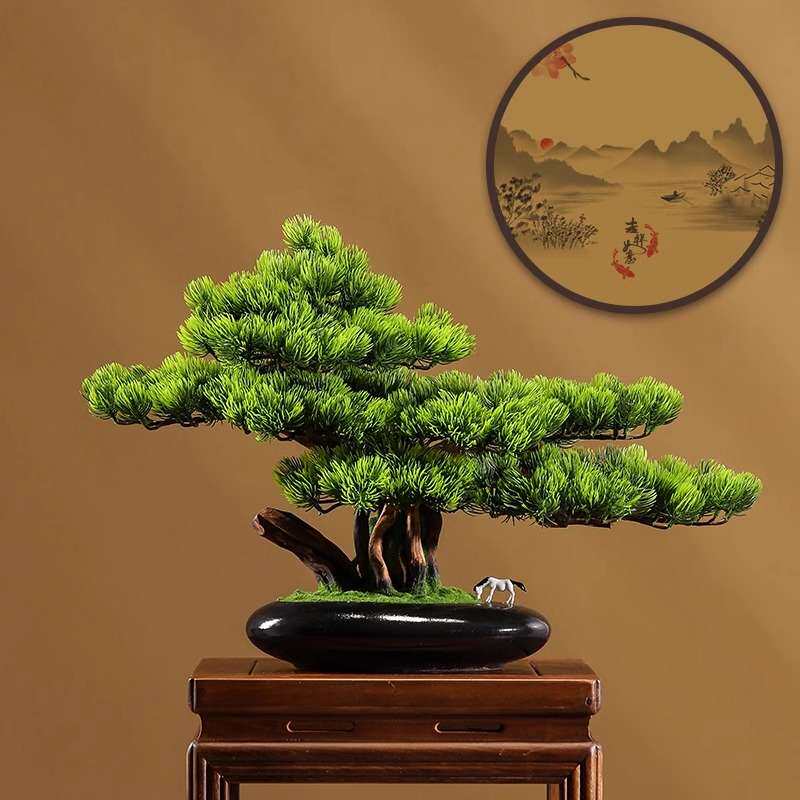 仿真绿植物新中式迎客松盆景假树罗汉松客厅造景室内盆载装饰摆件