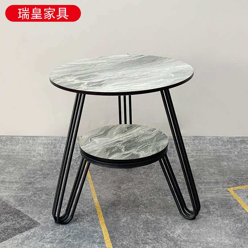 岩板圆形茶几家用小户型角几简约黑白色客厅阳台卧室床头多层边几