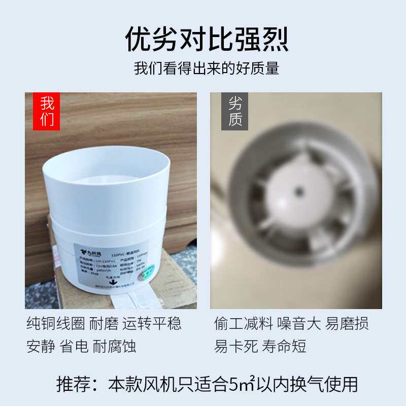 110圆形管道排风扇4寸PVC管道风机厨房卫生间排风扇换气扇抽风机