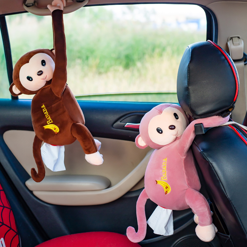 猴子公仔车载抽纸挂式防撞猴窗z帘猴车内装饰品纸巾盒摆件创意玩