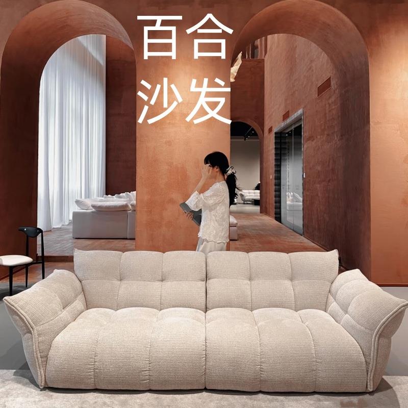 法式奶油复古中古风设计师私藏款百搭花瓣百合沙发华夫格雪尼尔绒
