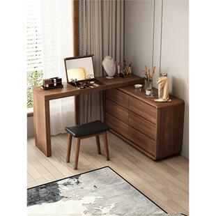 新中式实木梳妆台卧室翻盖床尾化妆桌斗柜一体小户型可转角写字台