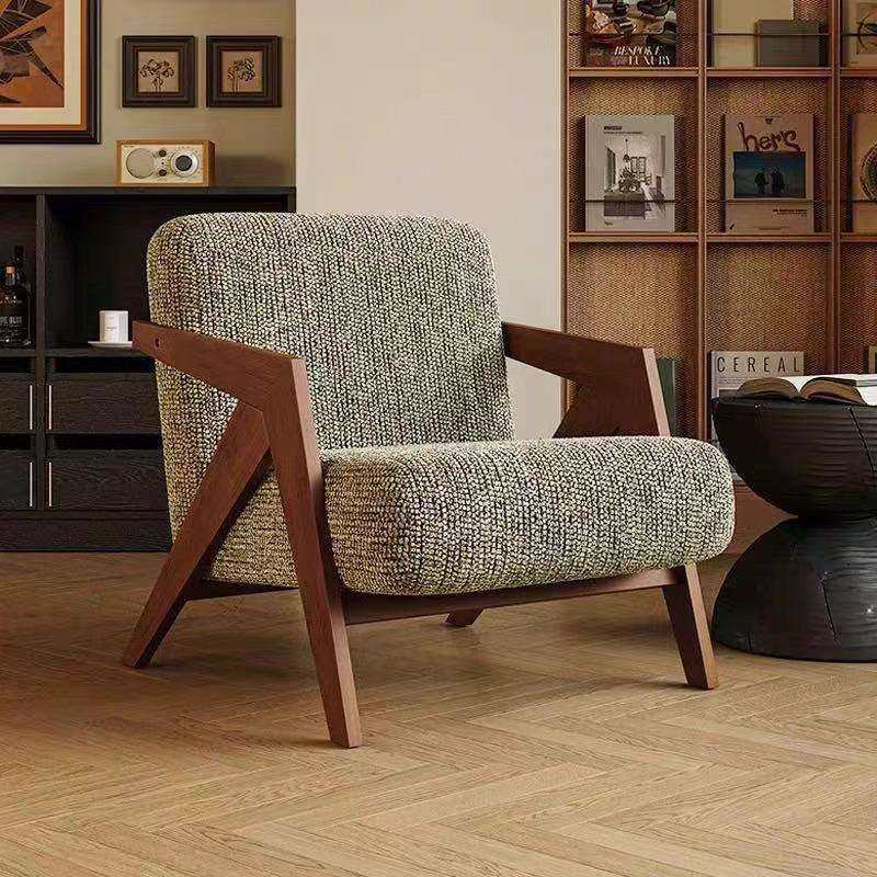 单人沙发椅法式中古风客厅阳台懒人休闲设计师复古实木椅子