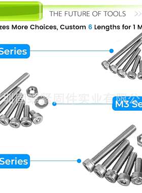 1080pcs304不锈钢M2M3M4杯头内六角螺丝螺母平垫组合套装螺丝盒装